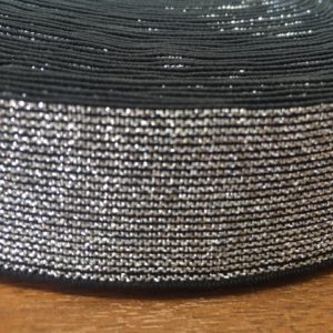 Резинка ткацкая 30мм (25м/рул) люрекс черное/серебро